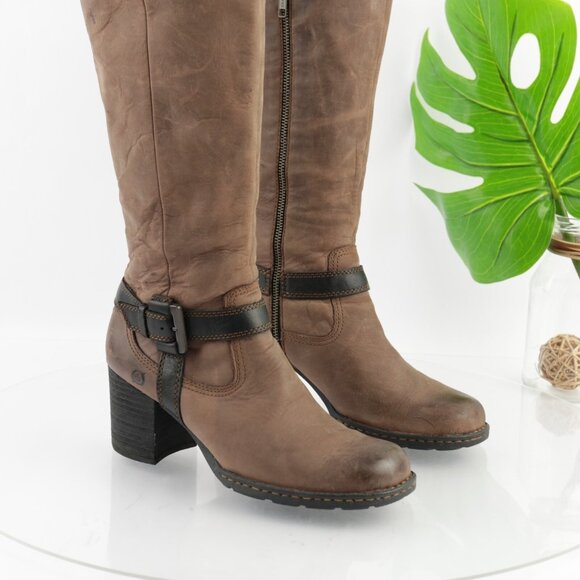 Born Womens Riding Boots Size 8.5 Tall Brown Leather Block Heel Harness Lug Sole - Picture 15 of 15